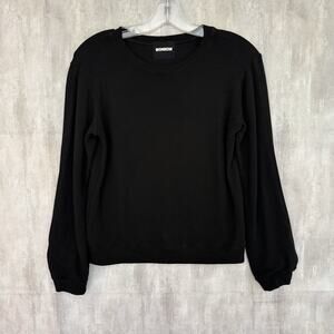 Monrow Sweatshirt Women XS Open Sleeve Pullover Black USA Soft Stretch Crew Neck